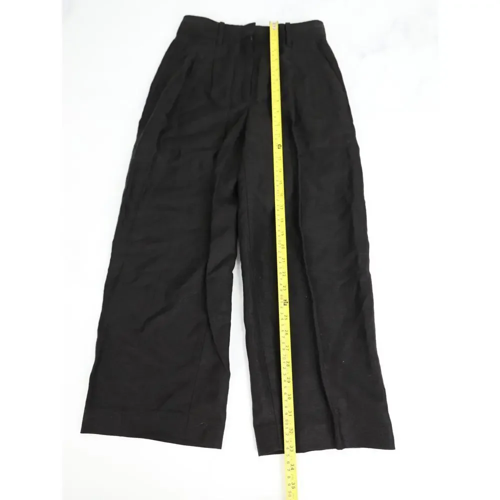 Wilfred Effortless Pant Size 0 Black Linen Blend  Summer Wide Leg Crop High Rise